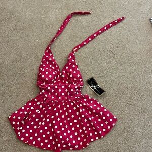 NEW Esther Williams red and cream polka dot bathing suit with attached skirt